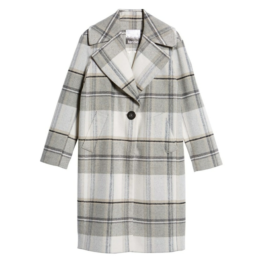 Kensie Long Plaid Cocoon Coat